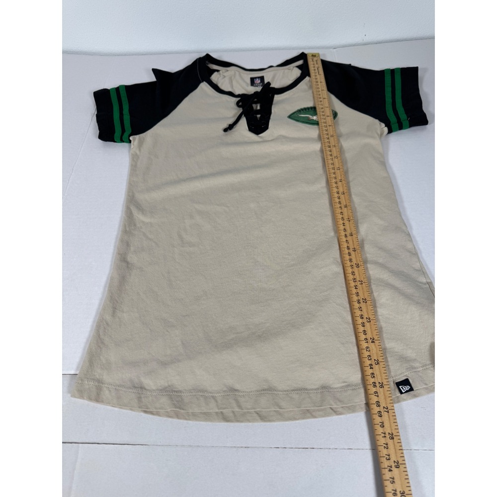 NFL Team Apparel Women's New Era‎ Philadelphia Eagles Lace Up T Shirt Tan Green - Picture 6 of 9